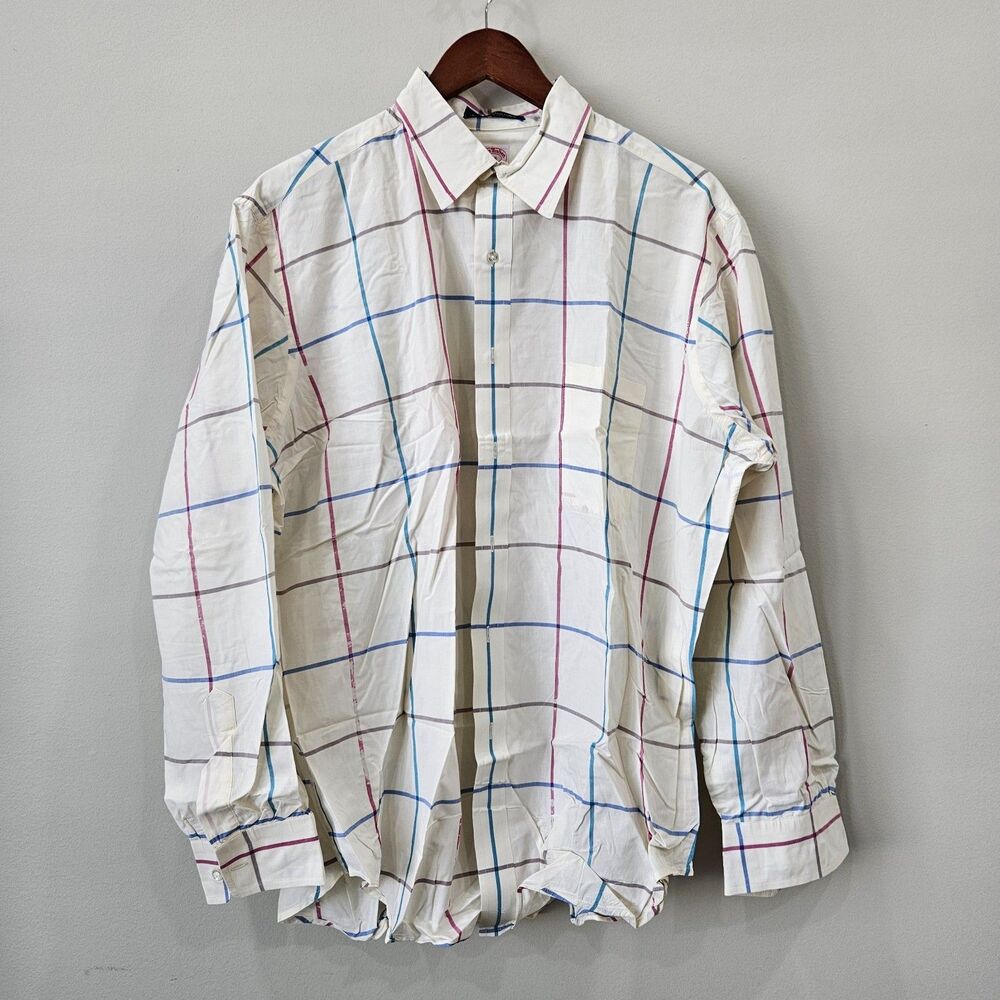 Brooks Brothers Mens Plaid Button Down Shirt Size XL White Casual Office Preppy